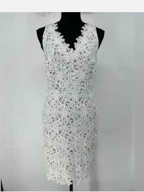 LOFT White Floral Lace Midi Dress 8 Tall